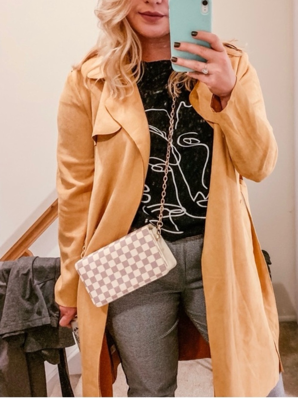 Fashion Nova faux suede Mustard Trench Coat with Tie Belt